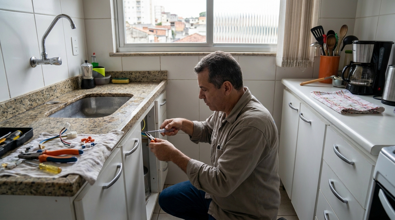 Eletricista instalando torneira eletrica em Campinas‑SP